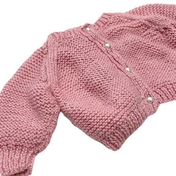 Vintage Hand Knit Dusty Rose Baggy Cut Cardigan - Picture 2 of 3